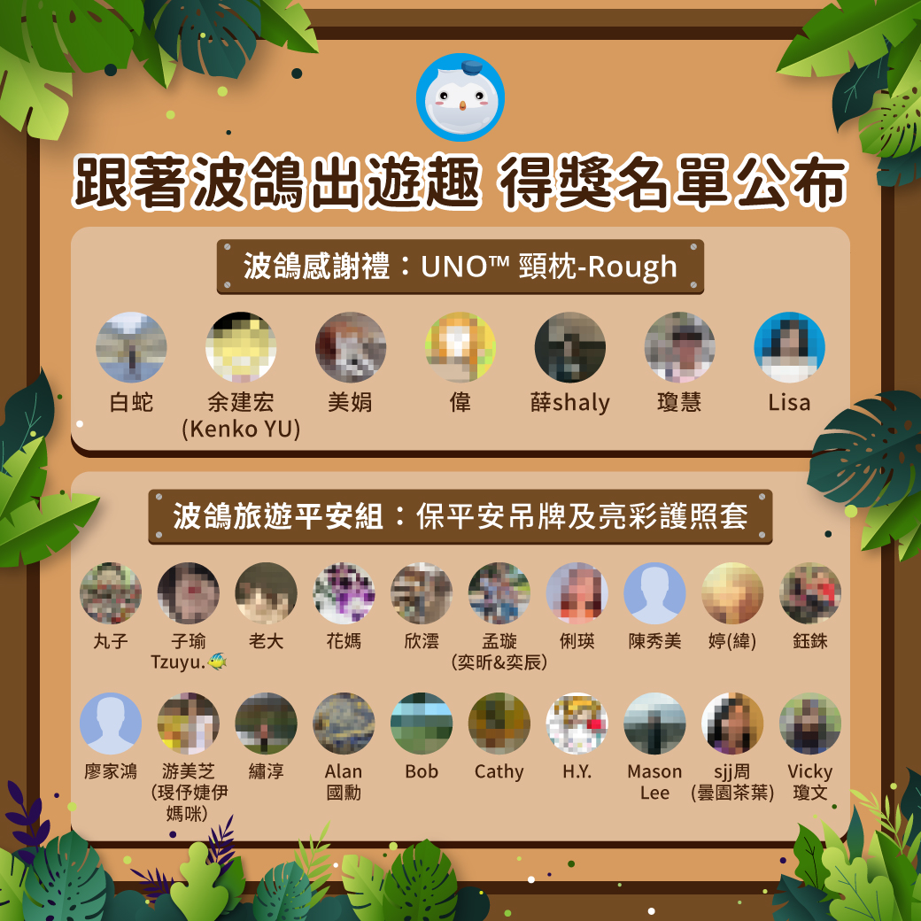 【跟著波鴿出遊趣】得獎名單